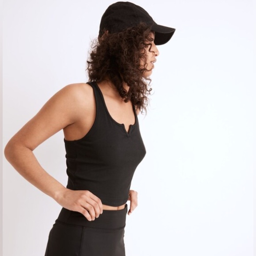 MWL Ribbed Split-Neck Crop Tank